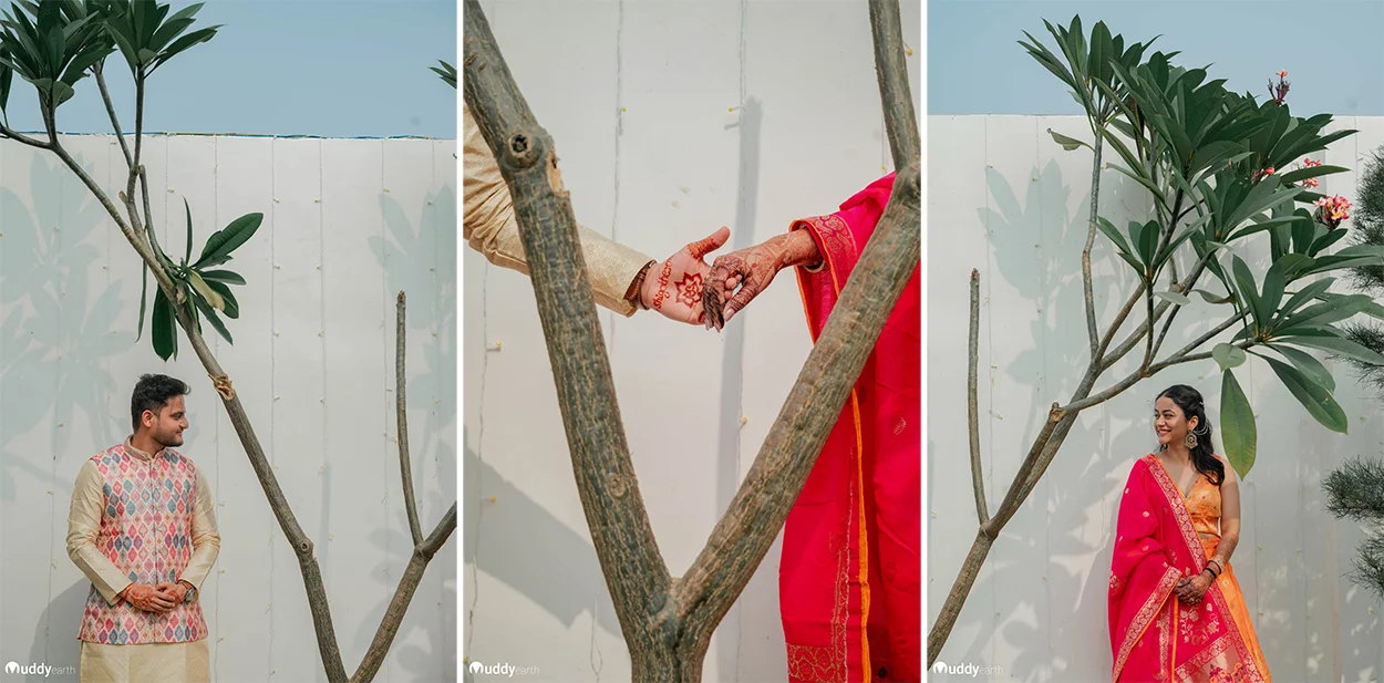 Candid moment of the bride and groom in Indian album photography