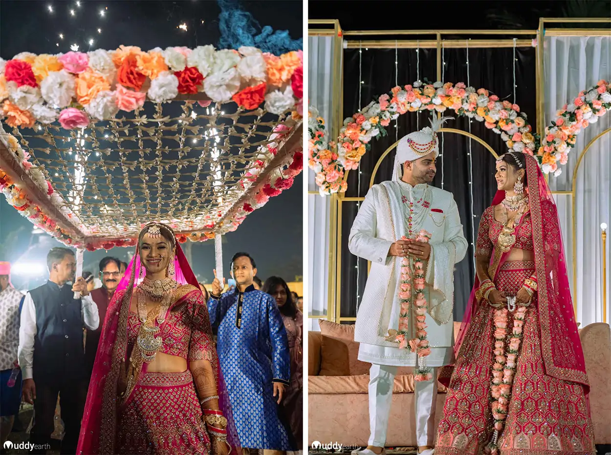 Candid shot of the bride and groom laughing during a wedding ritual