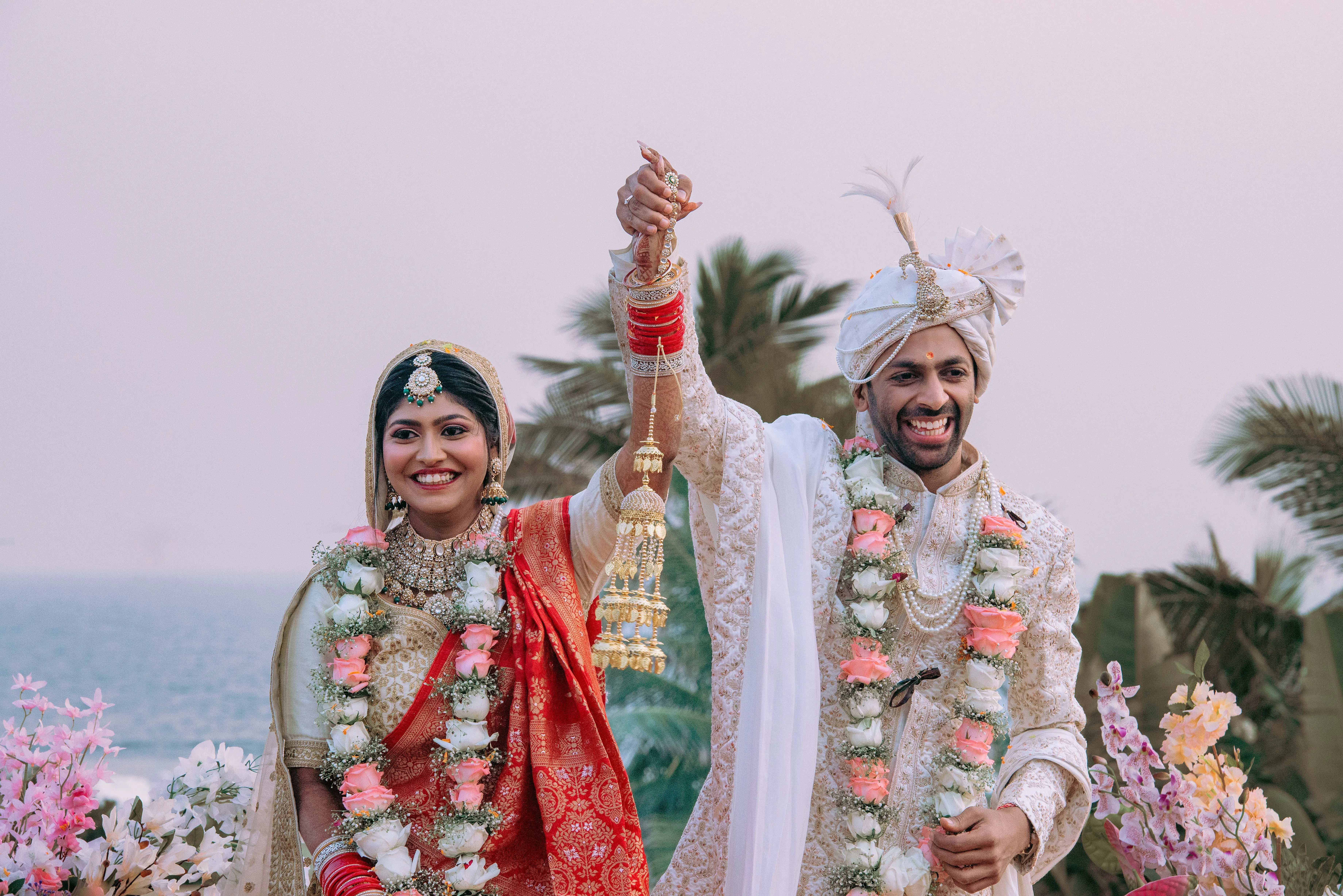 Candid moment of the bride and groom during wedding rituals