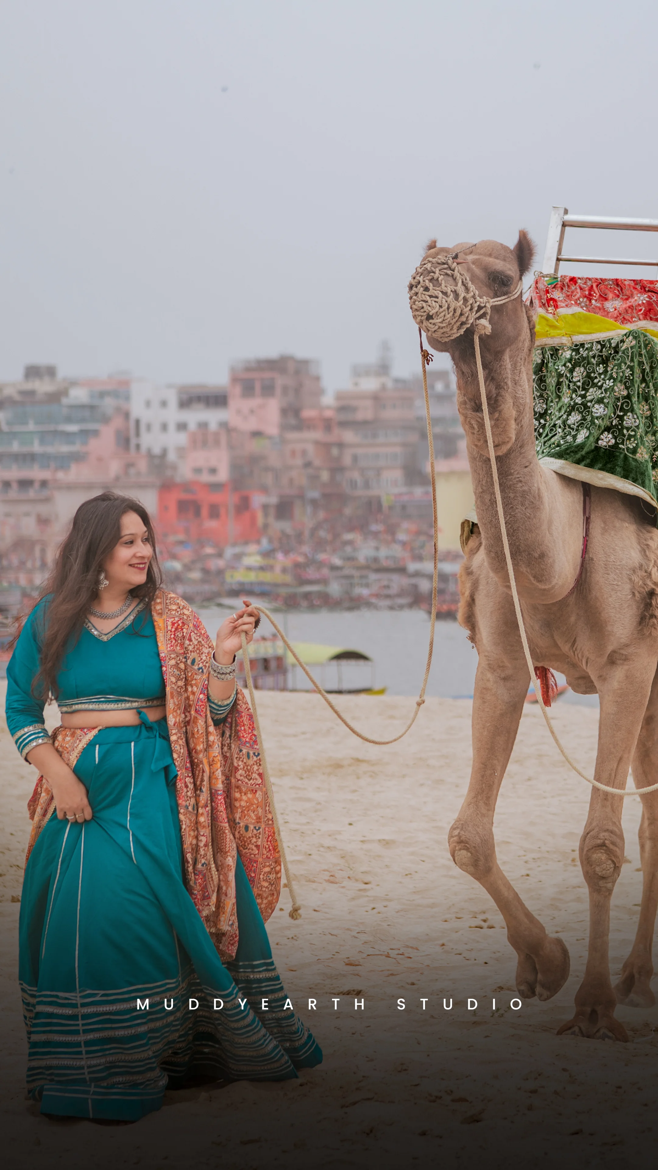 Couple during a pre wedding photoshoot at Varanasi Ghats